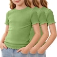 thumbnail image 3 of KyCheLot 3 Pack Ribbed Knit Tops for Girls Crew Neck Solid Color Short Sleeve T-Shirts Trendy Ruffle Trim T-Shirts, 3 of 7