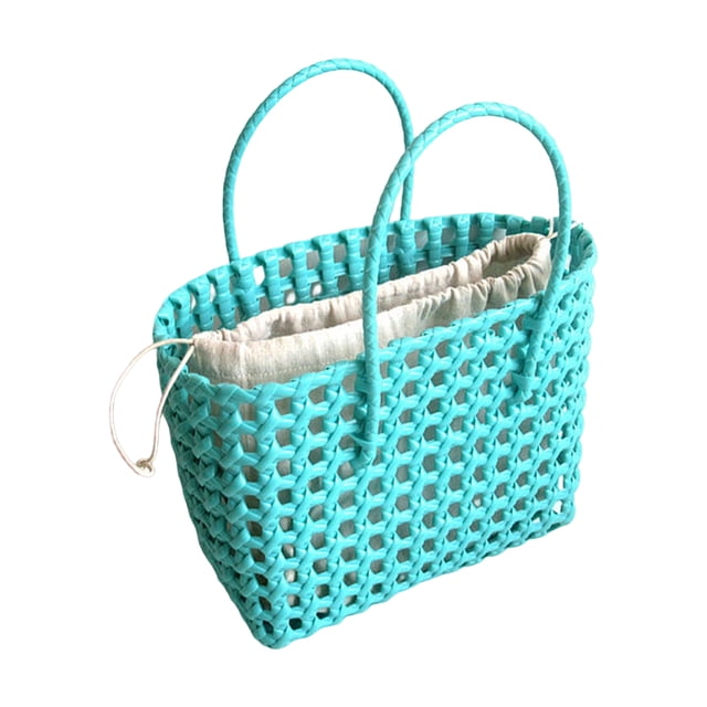 Flmtop Sac de Plage Carré Creux Grande Capacité Panier de Courses Portable en Paille Fournitures de Rangement