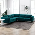thumbnail image 3 of Allora Mid-Century Modern Symmetrical Pillow Back Velvet Corner Sofa in Teal, 3 of 5