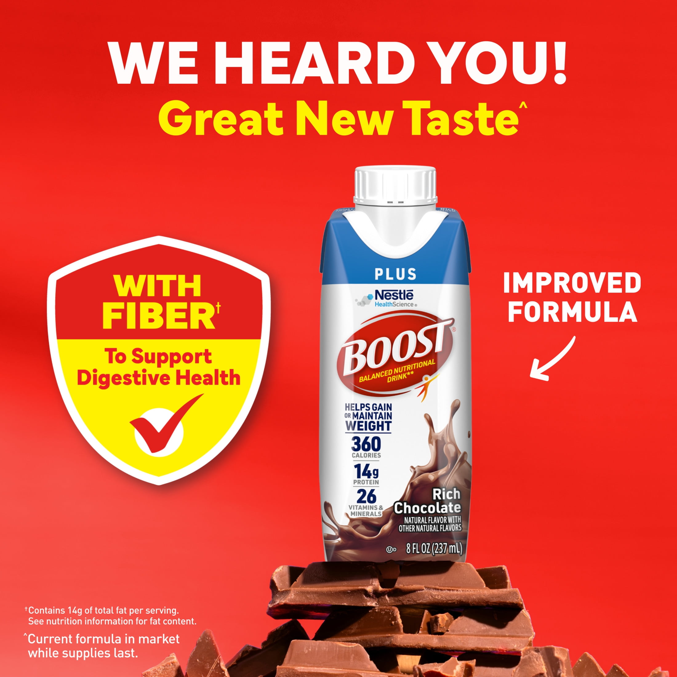 BOOST Plus Nutritional Drink Protein Shakes, Rich Chocolate, 8 fl oz, 12 Pack