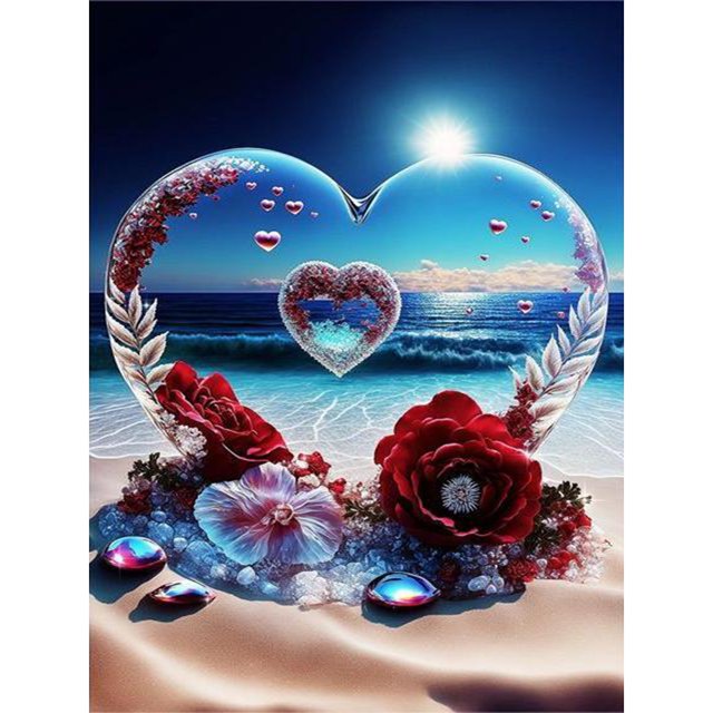 (G1233) Serie Paisaje Rosas Amor Playa Con Diamantes Redondos Pintura Diamantes Resina 30*40CM
