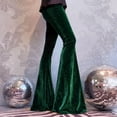 thumbnail image 2 of Womens Velvet Bell Bottom Pants Flared Leg High Waist Trousers Glitter Print Retro Style Trousers for Parties Events Green L, 2 of 7