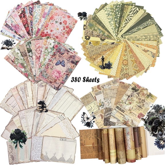 380 Sheets Vintage Scrapbook Paper Pack with Moody Gothic Aesthetic Stickers and Decor Ephemera Kit for Junk Journaling, Collage making & Card DIY