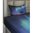 thumbnail image 3 of Fantasy Sheet Set, Aurora Borealis with a Tree in Arctic Region Rare Sky up View Print, Fitted and Flat Sheet with Pillowcase Bedding Accent 3 Piece Set, Twin, Blue Purple, by Ambesonne, 3 of 5