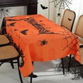 thumbnail image 2 of Halloween Table Cloth Rectangle 60 x 120 Inch Scary Pumpkin Castle Web Bat Print Tablecloth, Soft Fabric Table Cover for Dining, Party, Picnic, Indoor, Outdoor, Orange, 2 of 5