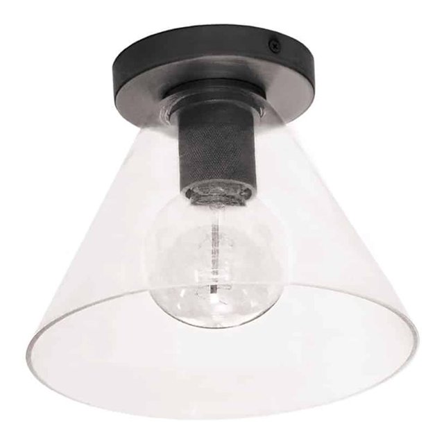 Dainolite Roswell 1-Light 60W Metal Flush Mount Light in Matte Black/Clear