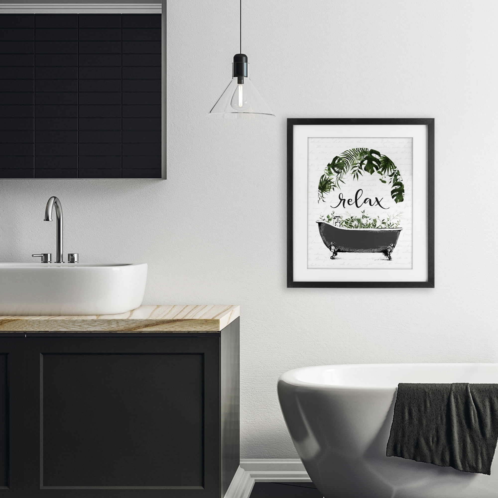 Tropical Bath Relax Black Framed Print Under Glass, design by Lettered and Lined