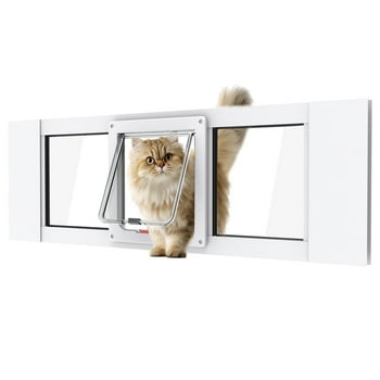 Aluminum Cat Door for Windows: Magnetic Suction Design, Weatherproof, 28"-32" Adjustable Width, Quick and Easy Installation, Perfect for Cats and Small Dogs