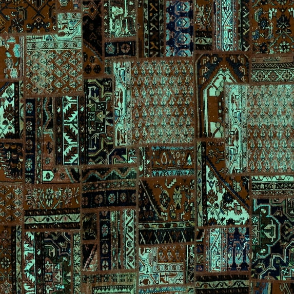 Ahgly Company Indoor Square Patchwork Turquoise Blue Transitional Area Rugs, 8' Square