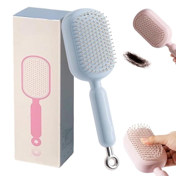 2026 Upgrade Retractable Cushion Massage Comb, Anti Static Self Cleaning Hair Brush for Women and Men, Anti Static Pull Ring Air Cushion Massage Brush for All Hairs Types (Blue)