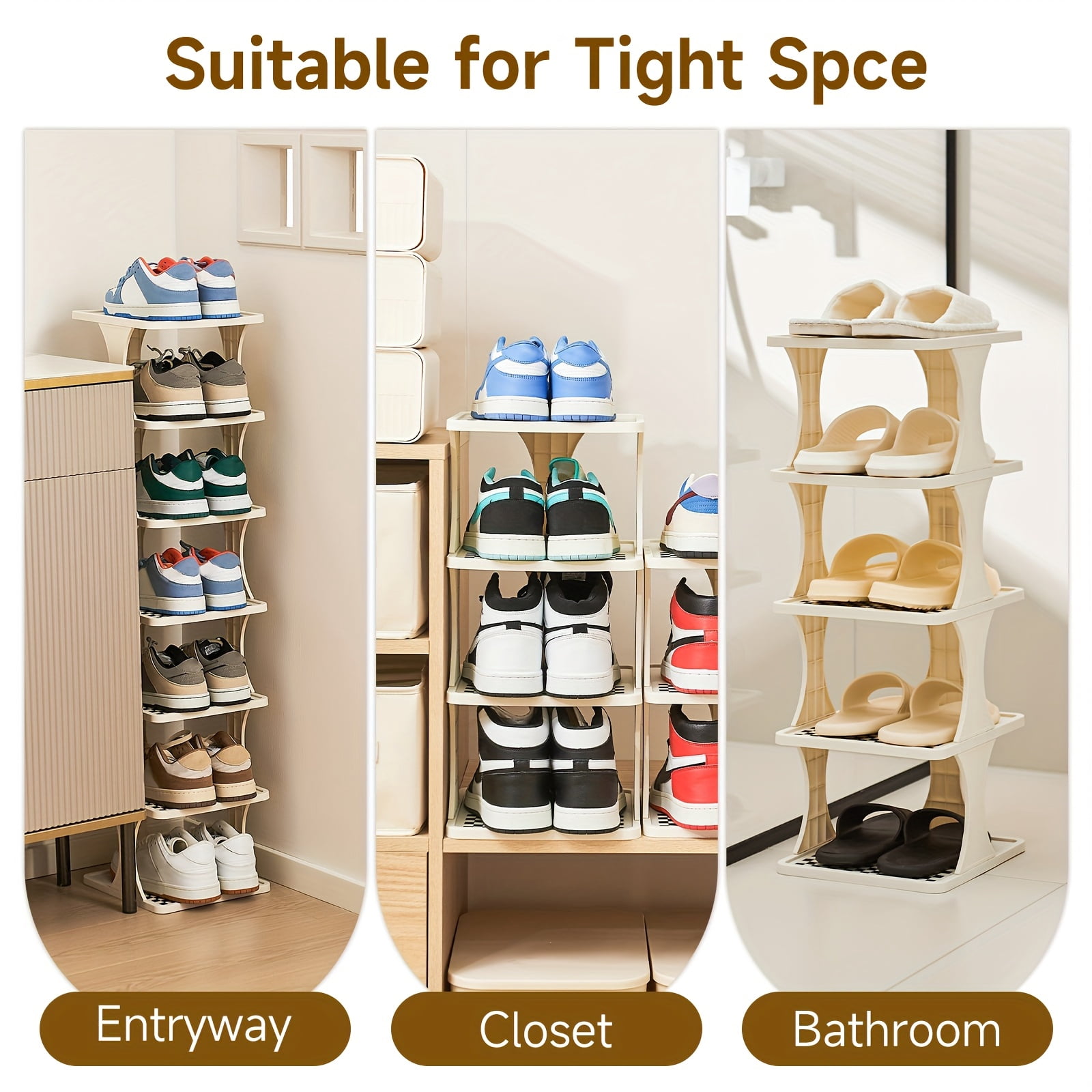 Vertical Shoe Rack: 6 Tier Adjustable Shoe Organizer for Closet, Narrow Entryway, or Bedroom Easy to Assemble and Disassemble (White)