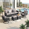 thumbnail image 3 of 6 Pieces Outdoor Swivel Patio Furniture Set, Wicker Sectional Couch Conversations Sets Rattan Sofa with 360° Swivel Rocking Chairs for Porch Backyard Garden-Black&Gray, 3 of 8
