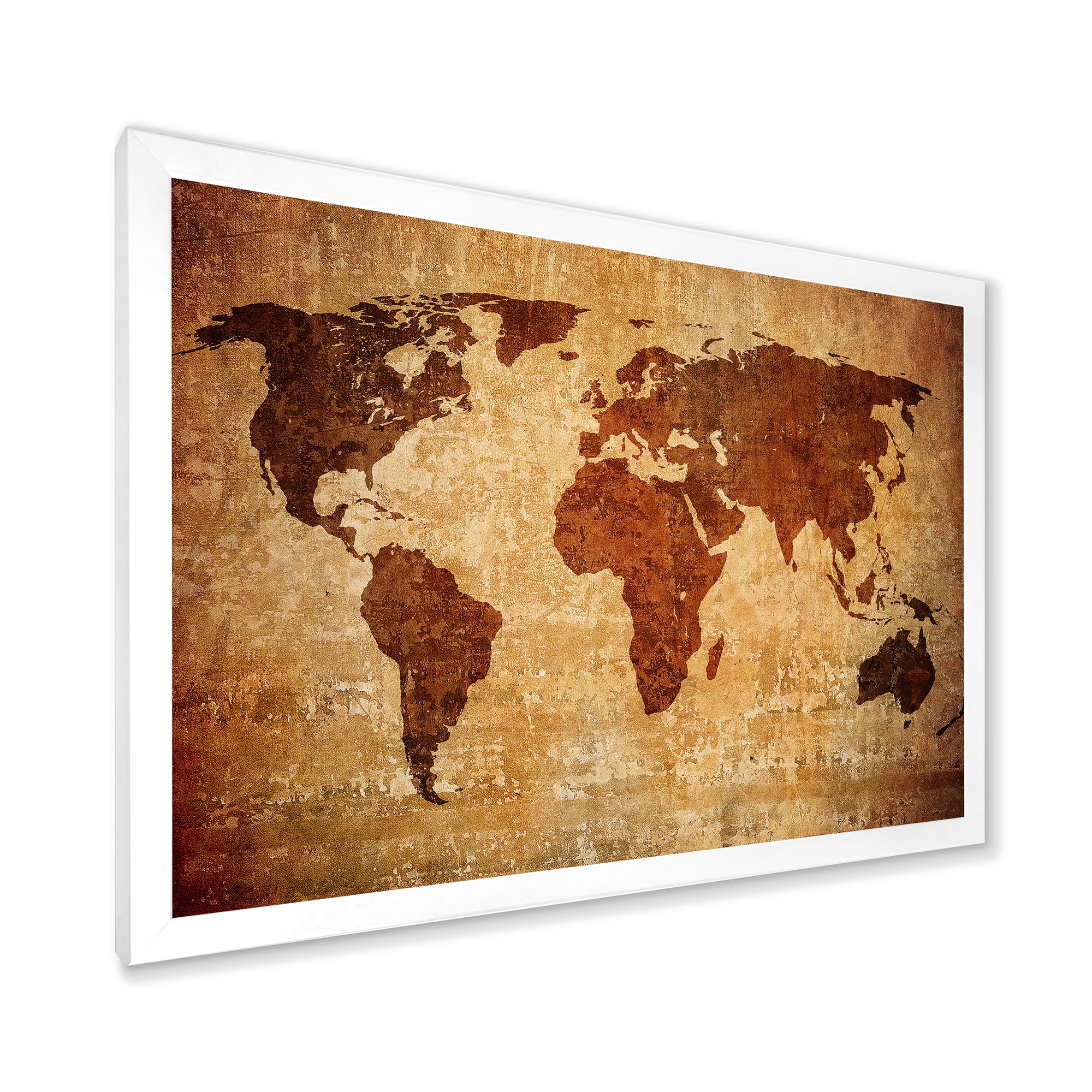 Designart 'Ancient World Map XI' Vintage Framed Art Print