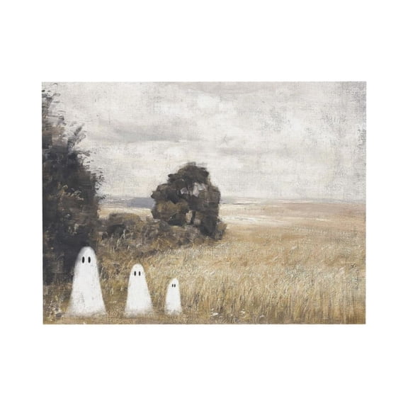 Aarocafa – Whimsical Ghosts in Landscape Unframed Canvas Poster – Cozy Halloween Art for Seasonal Spaces | Halloween Wall Decor | Whimsical Ghost Art | Seasonal & Customizable – 8x10in