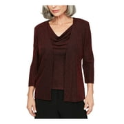 ALEX EVENINGS Womens Red Long Sleeve Open Cardigan Top Petites Size: PXL