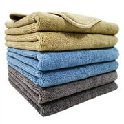 Polyte Microfiber Cleaning Towel (16x24, 6 Pack, Professional, Blue,Camel,Gray)