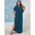 thumbnail image 5 of SHOWMALL Plus Size Women’s Summer Maxi Dress, Flowy Side Slit Long Dress with Pockets, Indigo Blue 5X Breathable Resort Wear for Beach Cruise & Vacation, 5 of 6