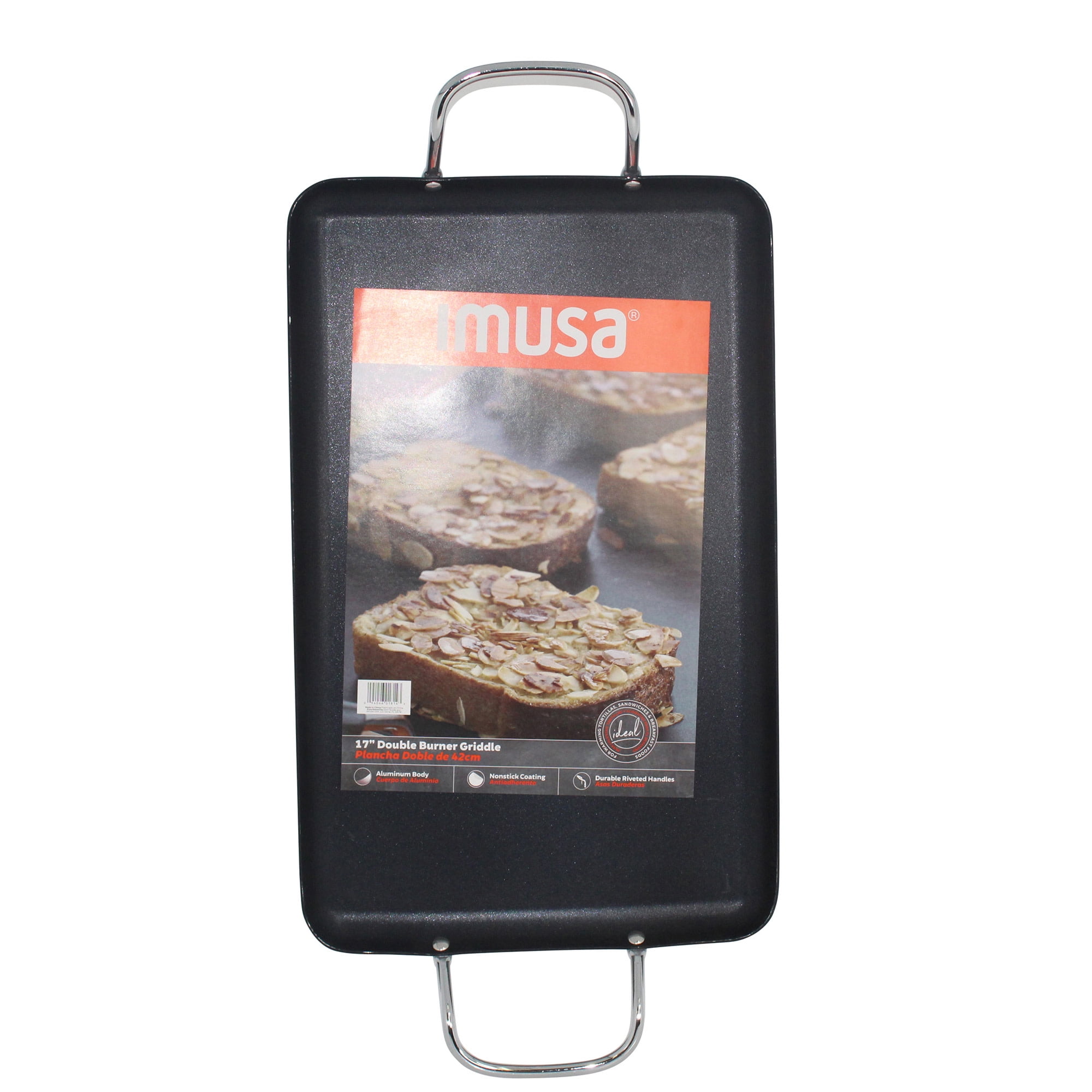 IMUSA Nonstick Stovetop Double Burner Griddle with Metal Handles, 17-Inch, Black