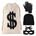 thumbnail image 1 of Set de disfraces YAROMO Robber, de lona, con letrero de dólar, bolsas de dinero, 1 of 7