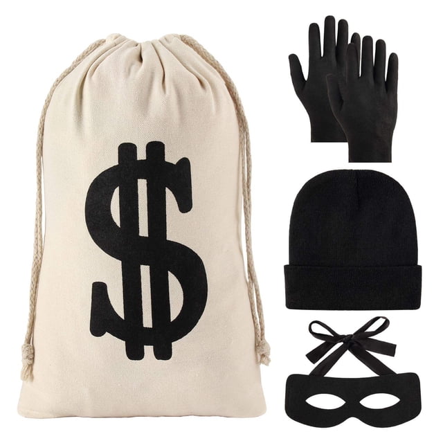 Set de disfraces YAROMO Robber, de lona, con letrero de dólar, bolsas de dinero