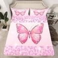 thumbnail image 2 of jejeloiu Cartoon Leopard Pattern Twin Sheet Sets,Cute Butterfly Twin Fitted Sheet,Pink Glitter Print Flat Sheet For Kids,Ultra Soft Home Decor,3 Pieces, 2 of 7