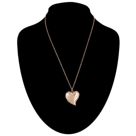 - Rose Gold Tone Hammered Large Heart Pendant Charm Necklace 18
