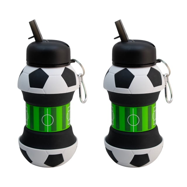 Juego de 2 Botellas Plegables Tipo Balón Mundial 550 ml Silicona Antigoteo con Mosquetón