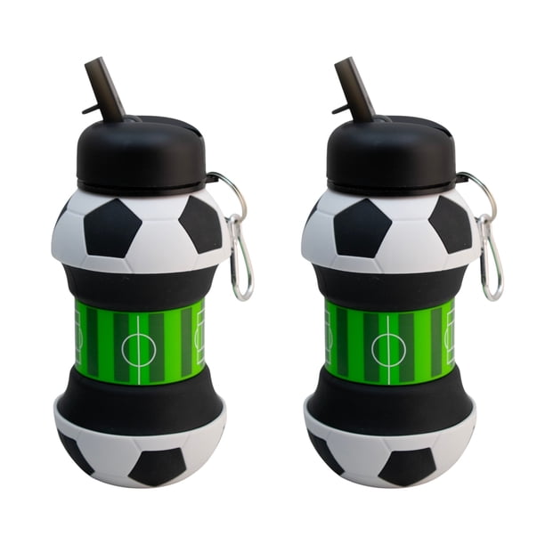 Juego de 2 Botellas Plegables Tipo Balón Mundial 550 ml Silicona Antigoteo con Mosquetón