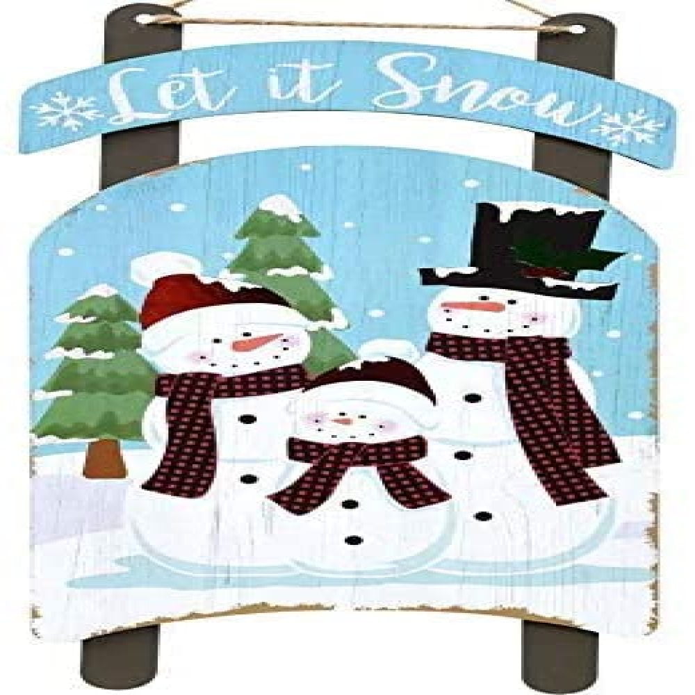New Christmas Hanging Door Decoration Sled Shaped Snowman “Let It Snow” 