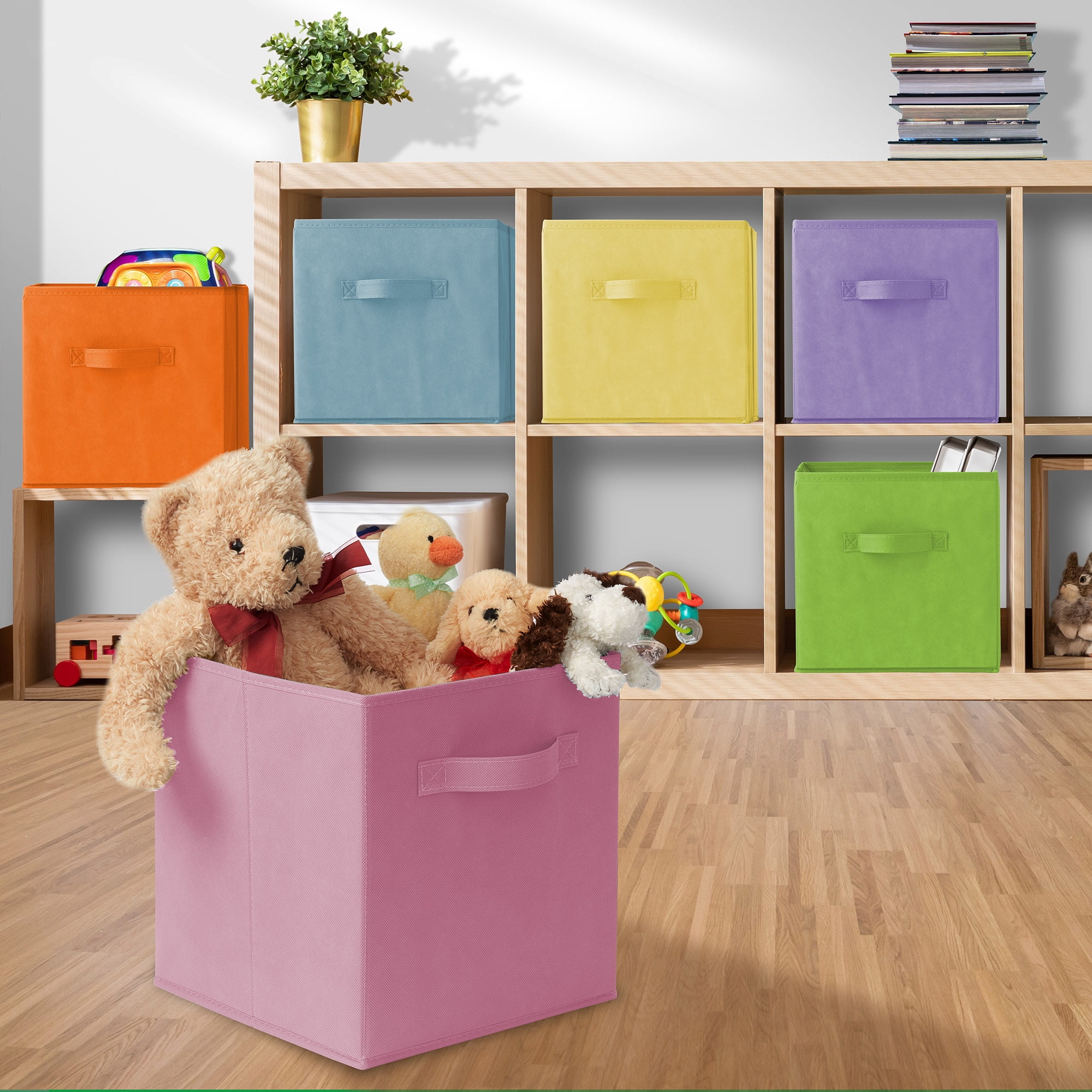 Casafield Set of 12 Fabric Storage Cube Bins, Multicolor - 11" Collapsible Foldable Cloth Baskets for Shelves and Cubby Organizers