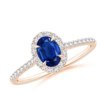 ANGARA Natural Oval Sapphire Halo Engagement Ring in 14K Rose Gold for Women (Size-6x4mm) | September Birthstone, Birthday, Anniversary, Jewelry Gift for Women | Natural Blue Sapphire Ring