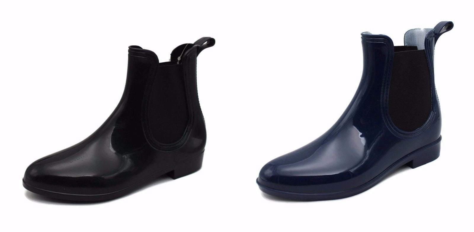 short black shiny rain boots
