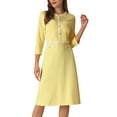 thumbnail image 4 of INSPIRE CHIC Edition Women's A-Line Dress Contrast Color Wear-to-Work Tweed Trim Dresses XL Yellow, 4 of 5