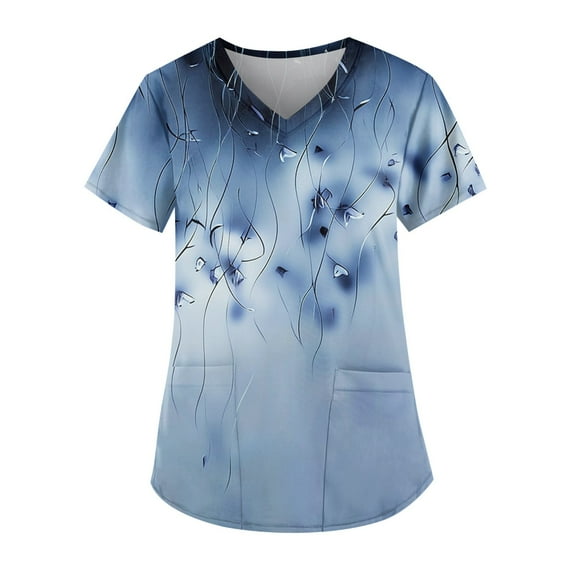 Scrubs for Women Fashion Print Scrub Tops Plus Size Stretch Short Sleeve Nursing Tops Healthcare Workwear