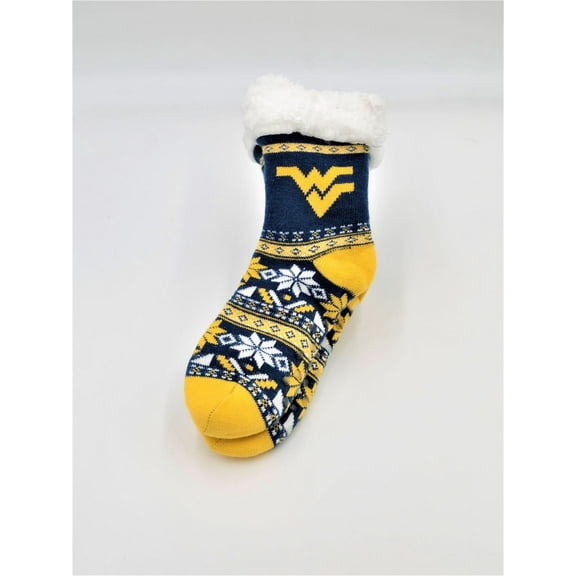 FOCO NCAA West Virginia Mountaineers Fair Isle Footy Slippers Non-Skid Bottom