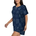 thumbnail image 2 of "Wukai Snowflake Dark Blue Women's Pajama Set - Short-Sleeve Top and Shorts with Elastic Waistband and Pockets for Loungewear, Yoga, and Casual Wear-3X-Large, 2 of 8