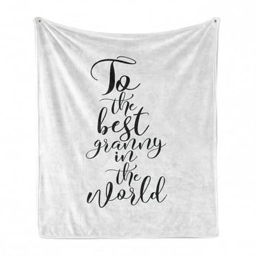Grandma Soft Flannel Fleece Throw Blanket, Best Grandmother in World Words Monochrome Hand Lettering Illustration, Cozy Plush for Indoor and Outdoor Use, 50" x 60", Black White, by Ambesonne