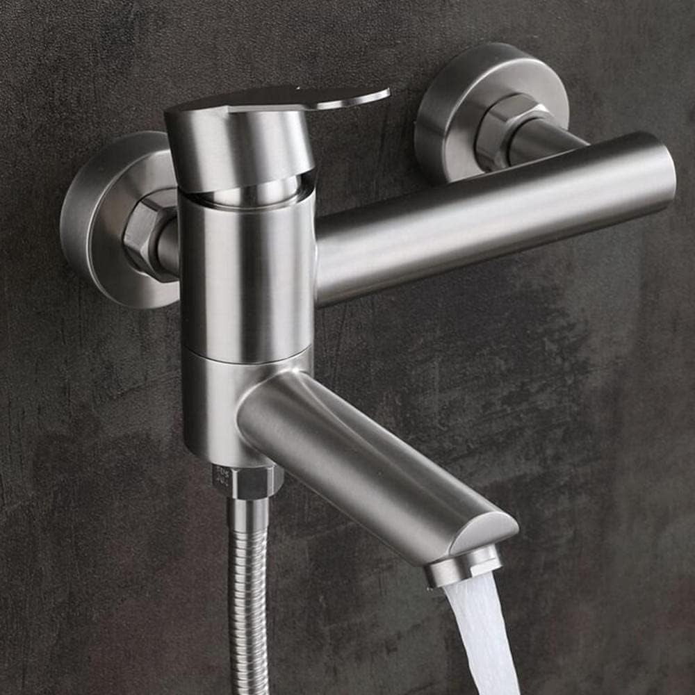 bathtub faucet Wall Mounted Stainless Steel Shower Faucet Cold and Hot Water Bathroom Bath Faucet Brushed-B