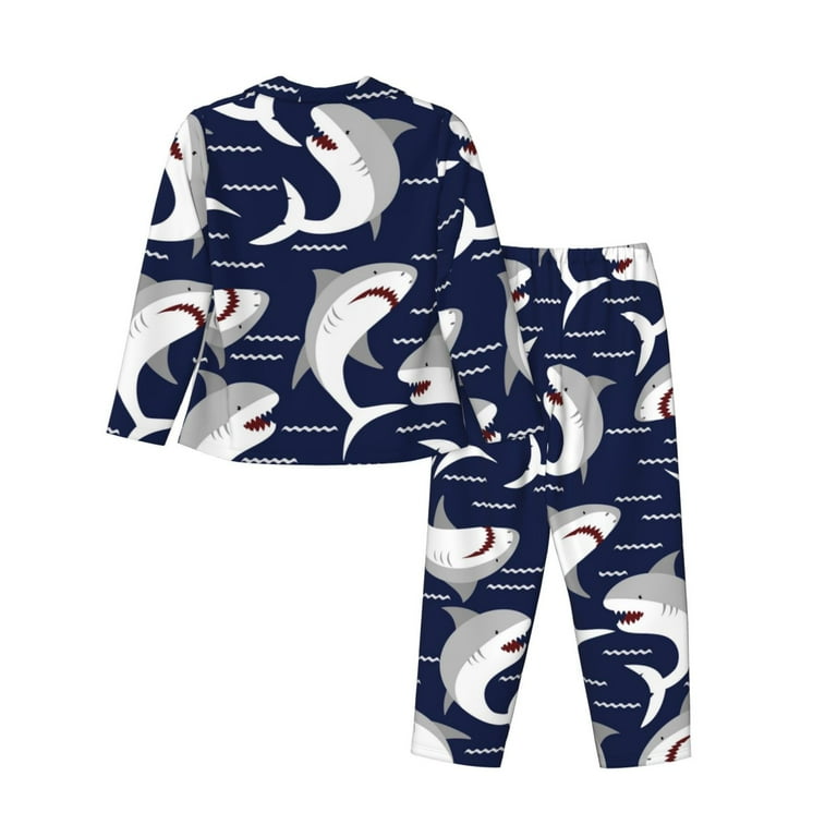 Kll Angry Shark Print Women S Long Sleeve Pajamas With Pants Sleepwear Loungewear 2 Set X Large Walmart