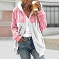 thumbnail image 4 of Baqcunre Cardigan Sweaters For Women Lightweight Women's Fashion Casual Patchwork Hooded Zipper Pocket Plush Sweater Jacket Womens Jacket Womens Fall Fashion 2023 Pink 5XL, 4 of 5