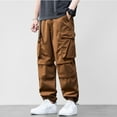 thumbnail image 3 of Ruiatoo Men's Cargo Baggy Pants Elastic Waist Relaxed Fit Parachute Pant Relaxed Fit Athletic Joggers Brown 908-4XL, 3 of 5