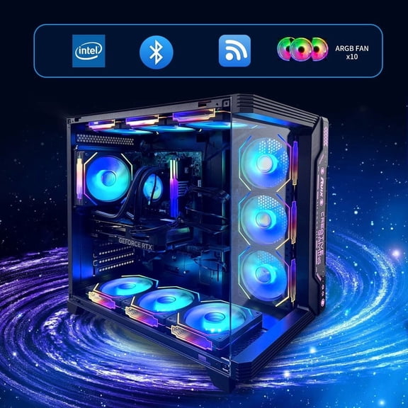 EVOUNIC Gaming PC Computer Desktop I7-12700KF RTX 5060 8GB 32GB RAM 1TB SSD 1TB HDD WiFi6 BT 5.4 ARGB Fan x10 Windows 11 Gaming Computer Tower for GamerStreaming