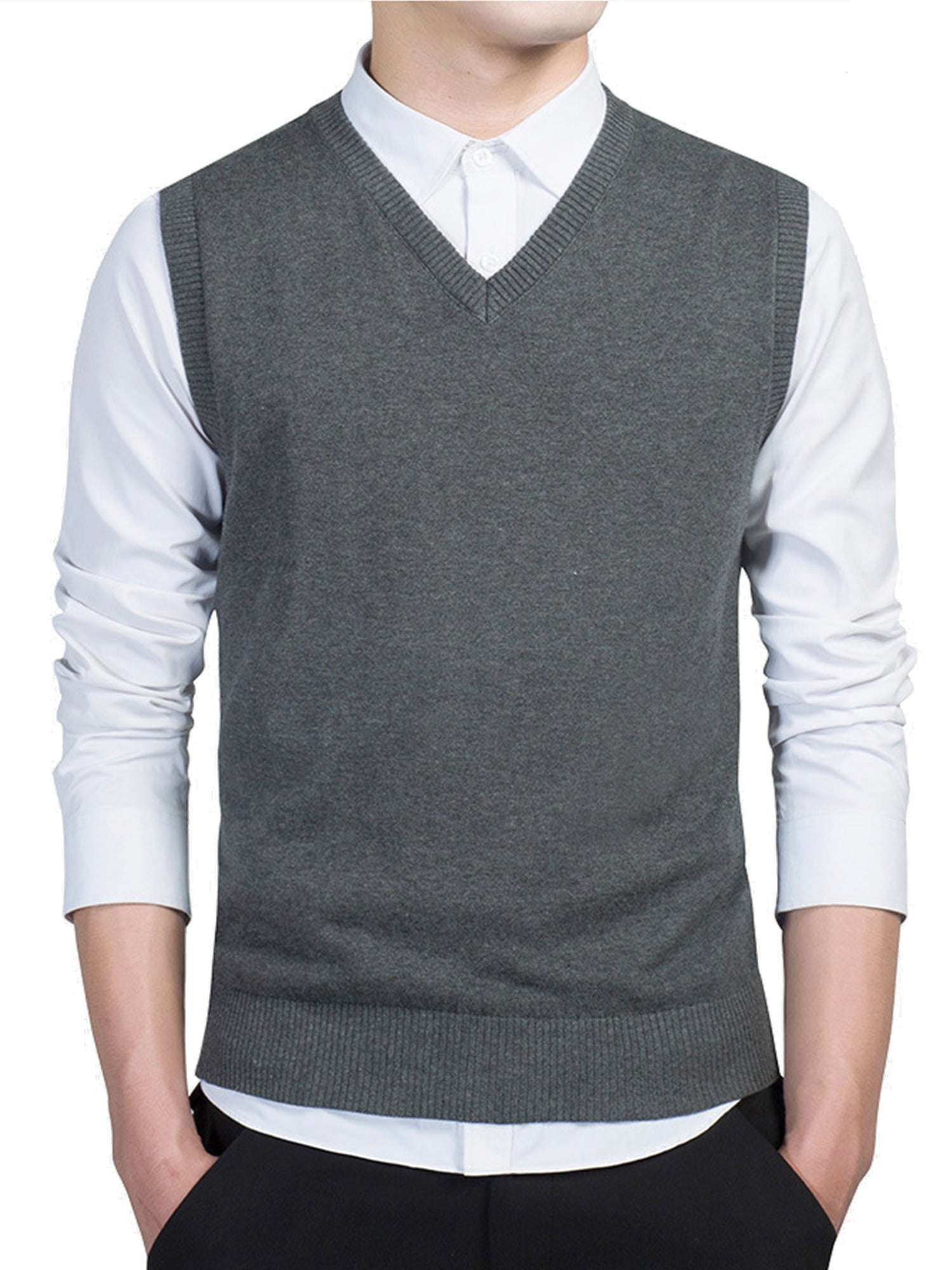 Capreze Mens Vest Sweater V Neck Jumper Tops Solid Color Knitted ...