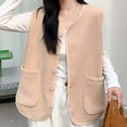 thumbnail image 4 of Zedker Womens Waistcoat Fleece Lightweight Vest Sleeveless Button Down Jacket Coat ,Plus Size KhakiXXL, 4 of 5
