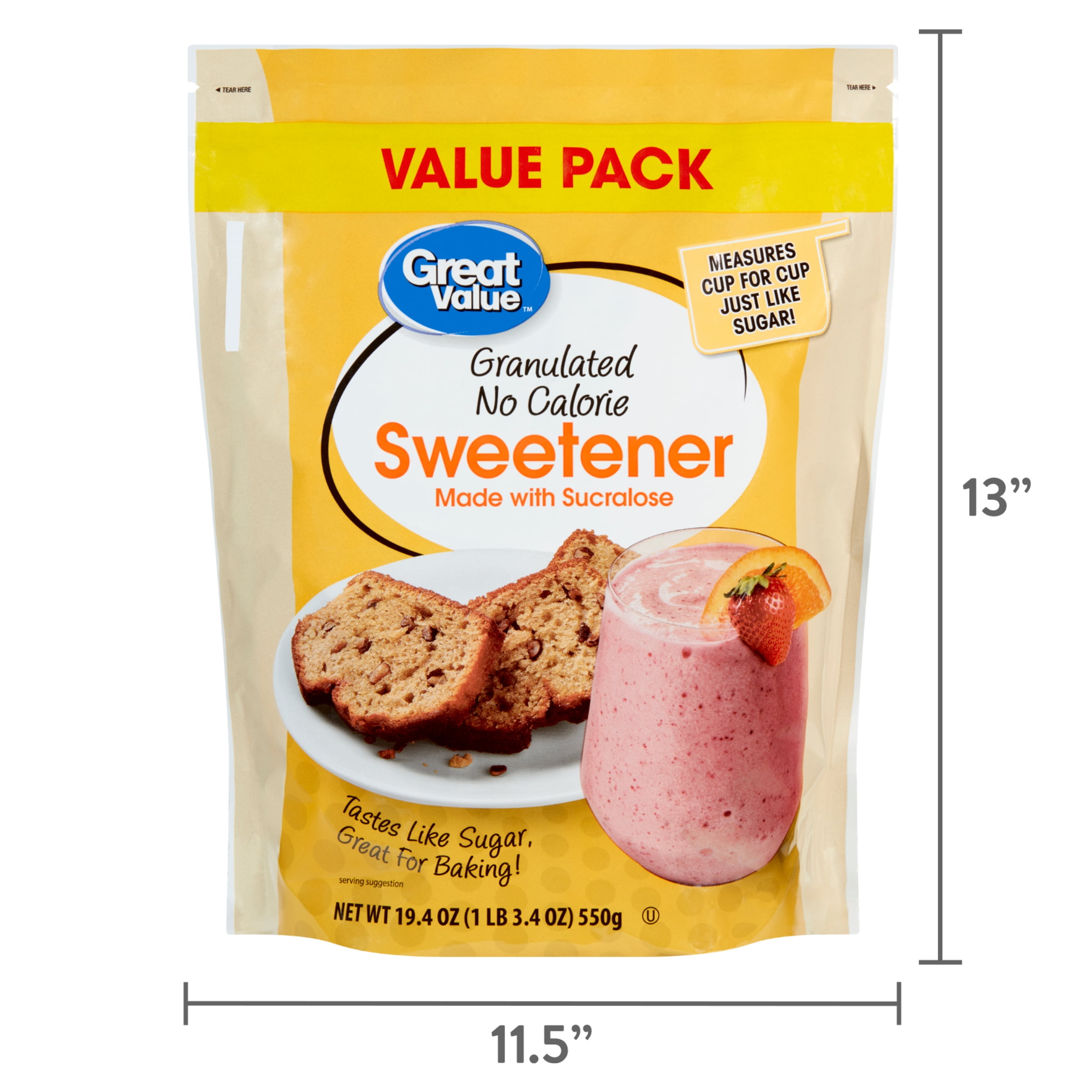 Great Value Granulated No Calorie Sweetener, Value Pack, 19.4 oz