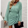 thumbnail image 2 of Paquete Vestido de cadera Cruzado Cuello en V Cintura alta Nudo Elástico Una línea Vestido para mujer, 2 of 7