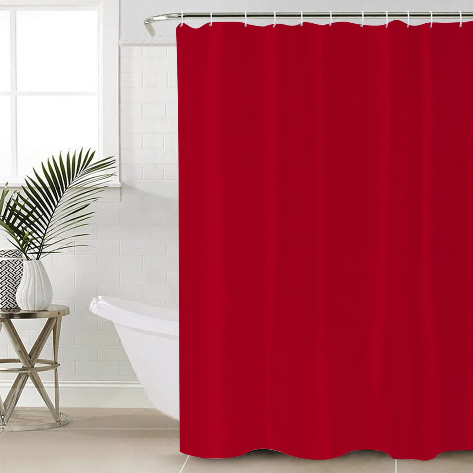 Solid Color Shower Curtain, 60" x 72", Red Waterproof Bathroom Curtain Washable Shower Curtain Set with 12 Hooks