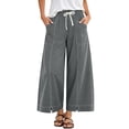 thumbnail image 6 of Ynynloco Women's 100%Cotton Wide Leg Lounge Pants with Pockets Flowy Lightweight High Waisted Drawstring Loose Casual Trousers, 6 of 8
