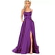 thumbnail image 2 of Vestido de fiesta de noche largo sin espalda sexy morado con abertura lateral vestido maxi para mujer línea A tirantes finos satén vestidos de fiesta formales vestido, 2 of 5