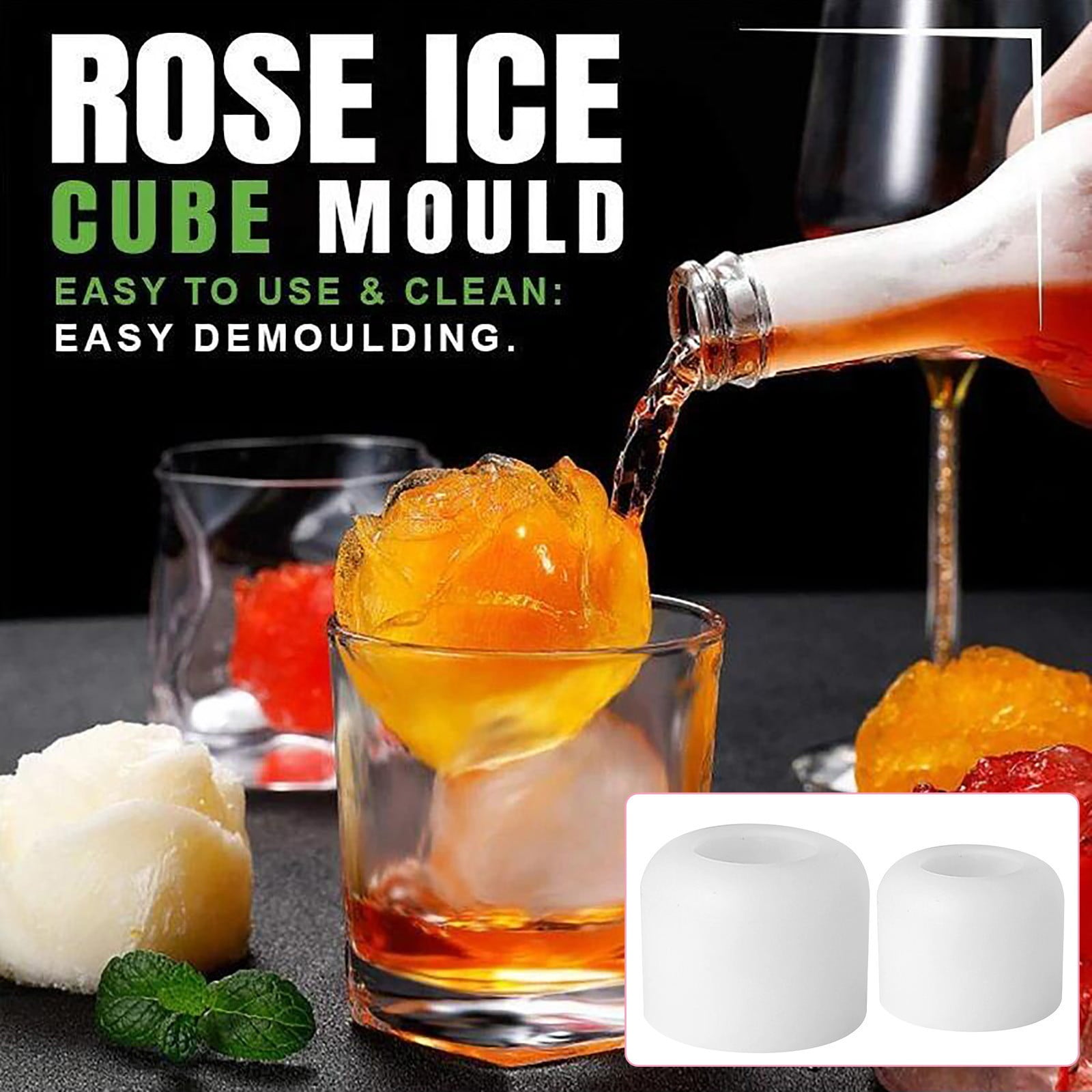 Fridja 3D Silicone Rose Shape Ice Cube Mold, Reusable Ice Jelly